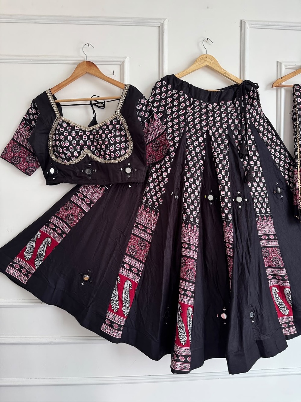Black & Pink Printed Lehenga Skirt with Embellished Blouse